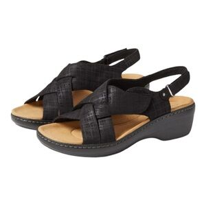 NWOB CLARKS Black Merliah Echo Wedge Sandals Women’s Size 7.5
